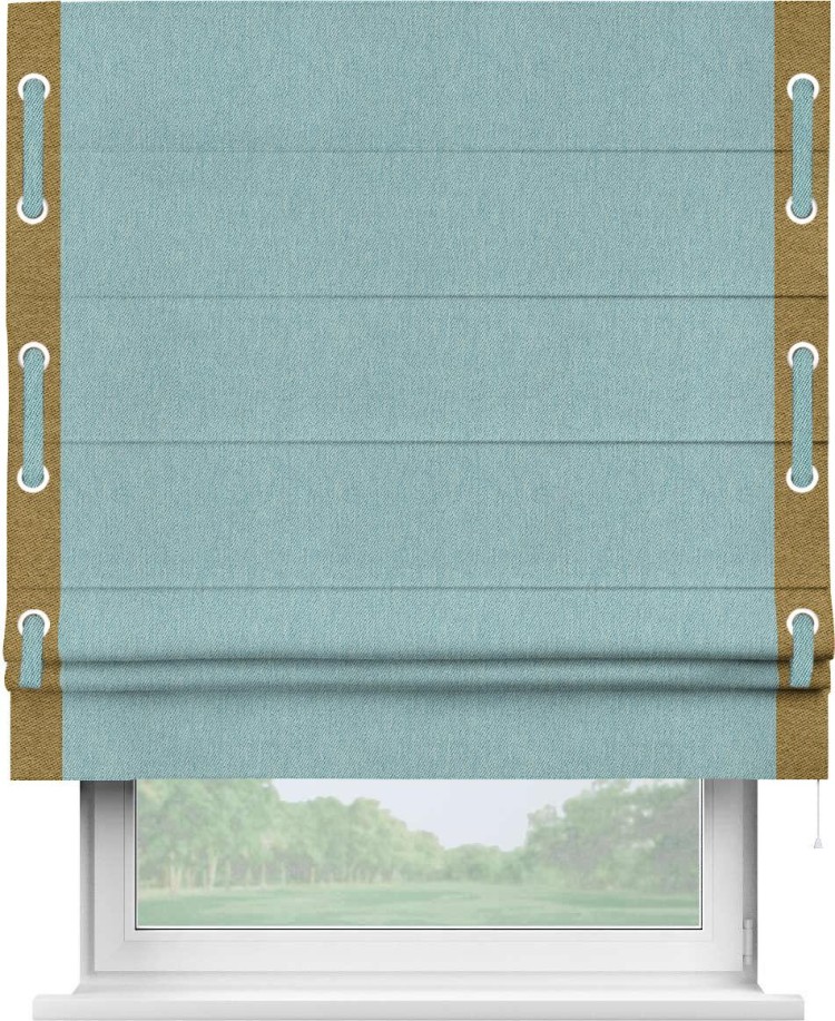 Римская штора «Кортин» с кантом Стрим Дуо (люверсы с пояском), для проема, ткань твид блэкаут, небесно-голубой